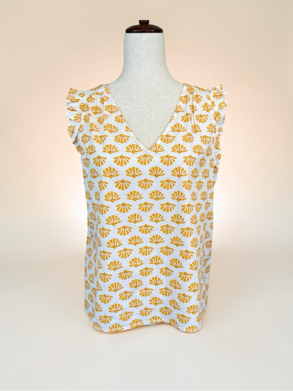 J. Crew White & Mustard Yellow V-Neck Ruffle Sleeve Camisole